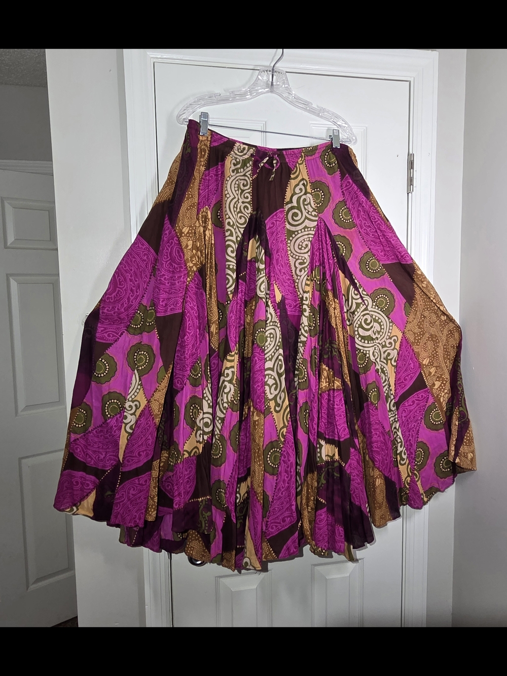 Grace Elements Patchwork Paisley Maxi Skirt in Magenta, Brown & Gold